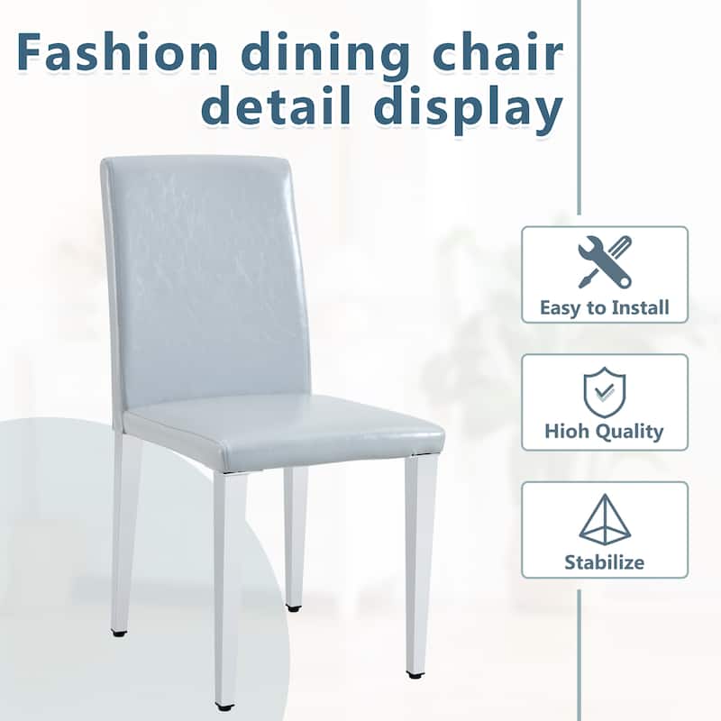 4-Piece Armless Dining Chair Set, Faux Leather Upholstered Accent Chair with Metal Legs Modern High Back Kitchen Dining Chair