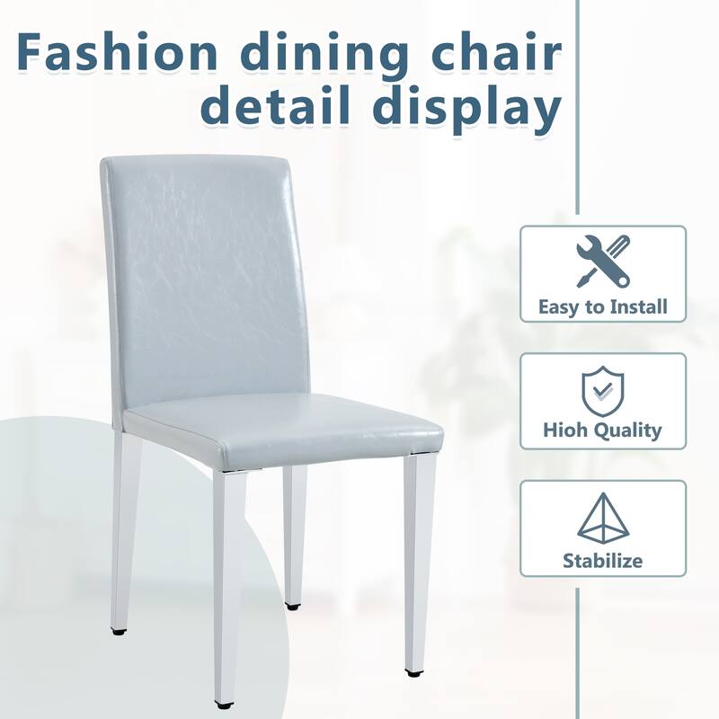 Simple 4 Piece PU Dining Chair with Cushions, Metal Legs, Non Slip Pads for Dining Room Kitchen Bedroom Living Room