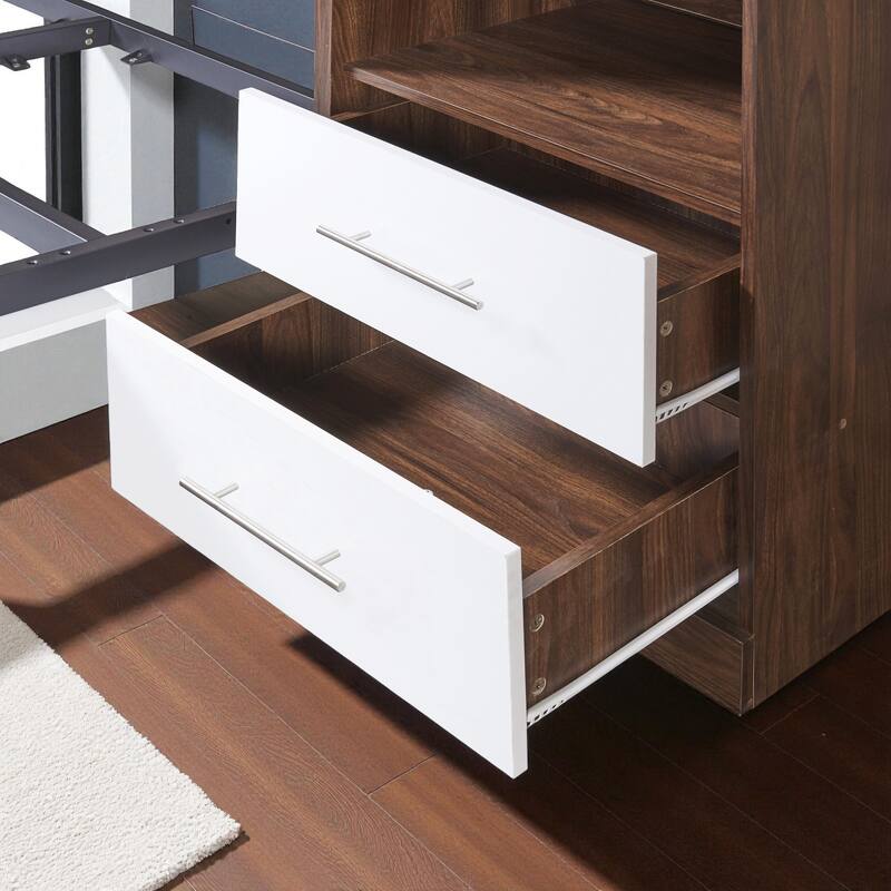 Twin/Full Size Murphy Wall Bed with Side Cabinet Storage, Foldable Bed with Slat Support, Space-Saving Bedroom Furniture