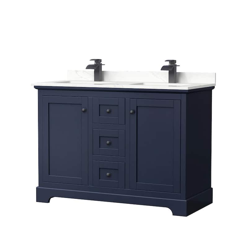 Wyndham Collection WCV232348D-QTZ-UNSMXX Avery 48" Free Standing - Dark Blue / Giotto Quartz Top / Matte Black