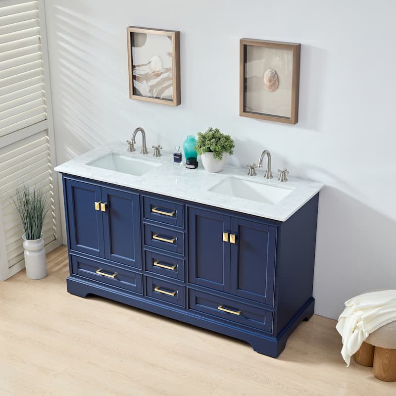 Stufurhome Brittany Dark Blue 60 inch Double Sink Bathroom Vanity - 60*22*34.5in