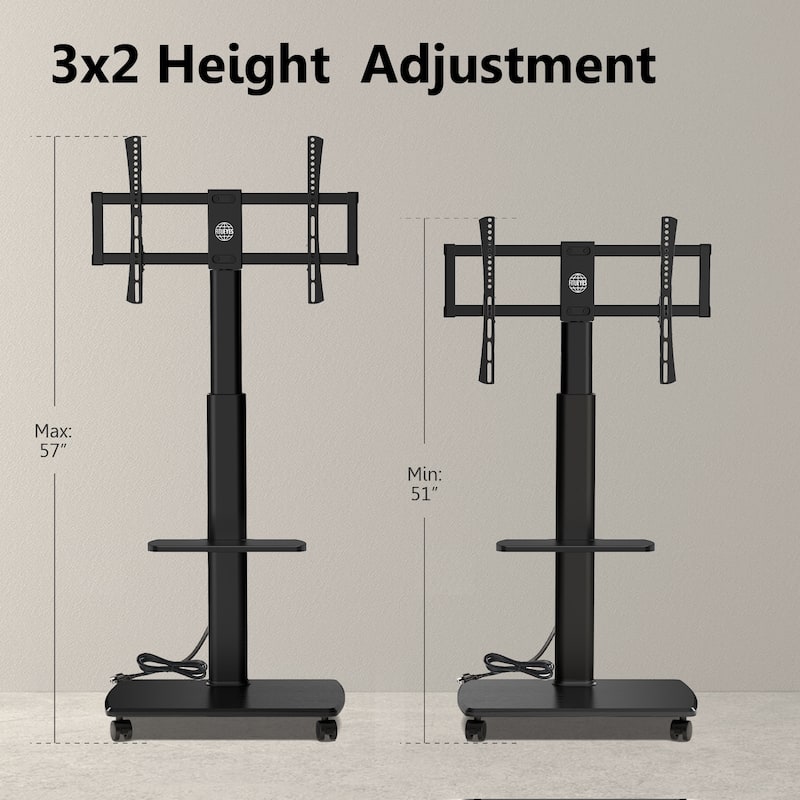 FITUEYES Rolling TV Stand with Power Strip for 32-70 Inch TVs with One Shelf
