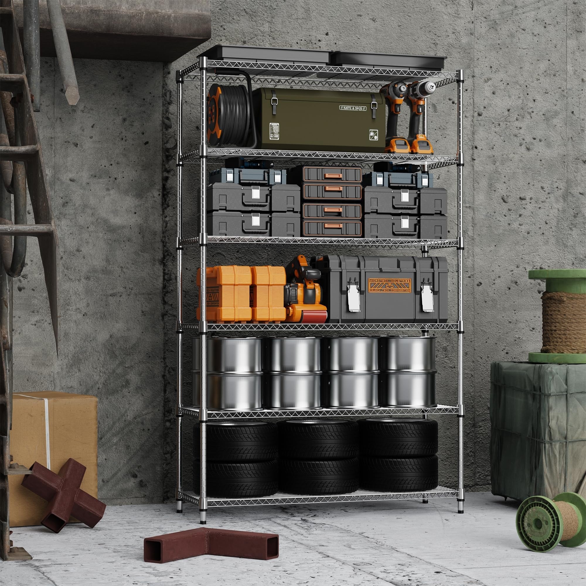 Six Tiers Storage Shelves Metal Shelving Unit Adjustable Garage Shelving