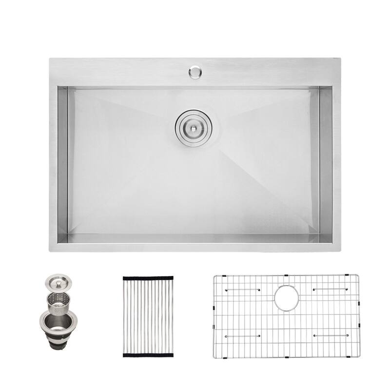 Lordear 18 Gauge Single Bowl Drop-In Stainless Steel Kitchen Sink Brushed - 33"x22"x9"