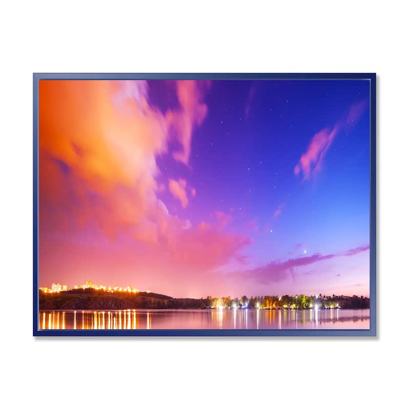 Designart "Night Sky Reflection in River" Landscape Photography Framed Canvas Print