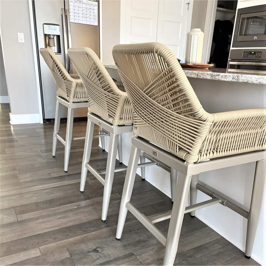 PURPLE LEAF Bar Stools Chair Set of 2 All Weather Rattan and Aluminum Patio Bar Stool with Cushion and Arms