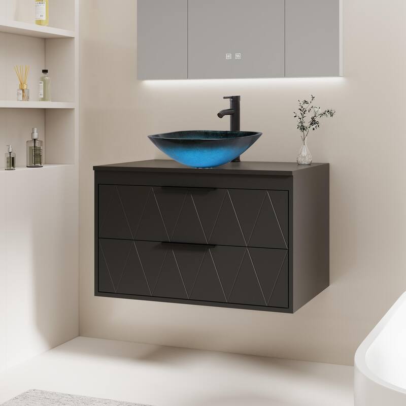 Modern Wall Mounted Bathroom Vanity Set with Vessel Sink & Faucet
