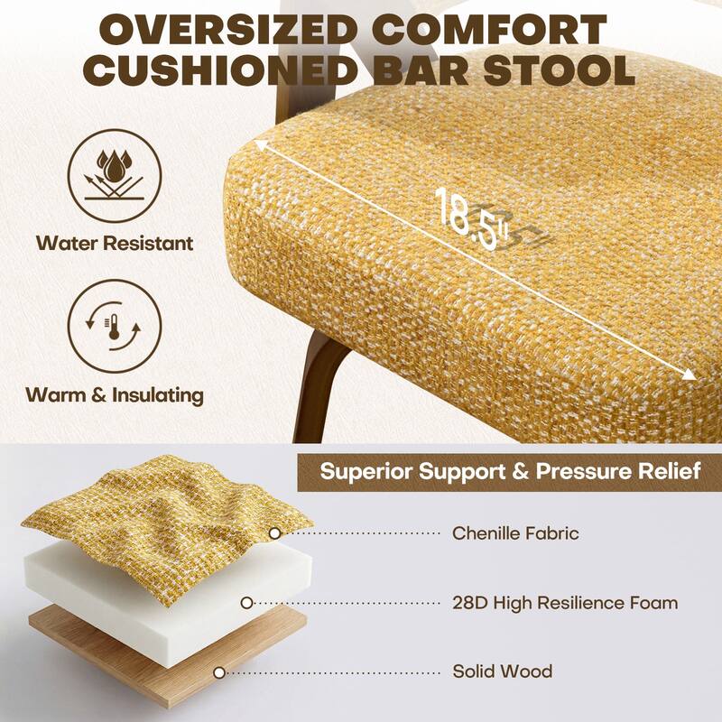 Mid-Century Upholstered Swivel Bar Stool/ Counter Stools with Curved Back - 37.5"H x 20.9"W x 19.9"D