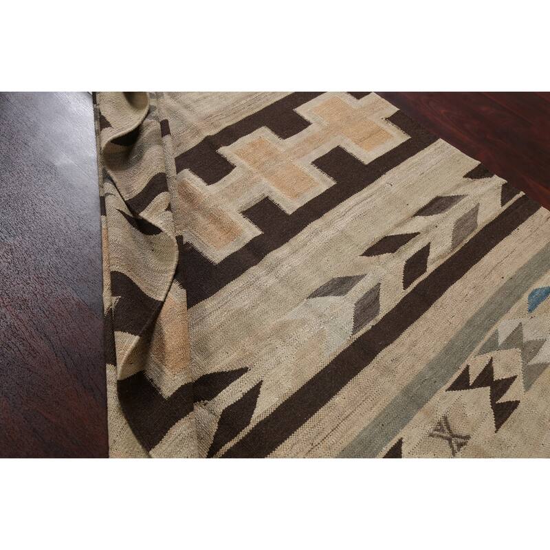 Natural Dye Kilim Geometric Tribal Oriental Area Rug Wool Flat-weave - 5'6" x 9'9"