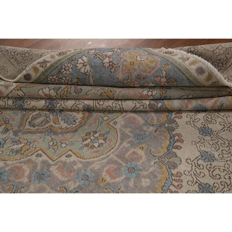 Geometric Tabriz Persian Area Rug Hand-Knotted Beige Wool Carpet - 9'10"x 12'6"