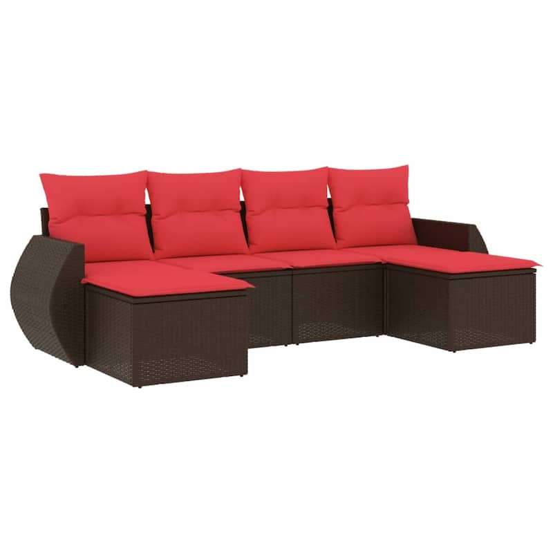 vidaXL 6 Piece Patio Sofa Set with Cushions Brown Poly Rattan - 21.7" x 24.4" x 27.2"