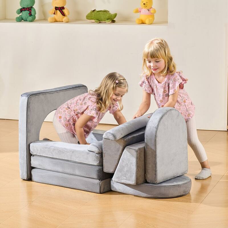 Kids Play Couch 10-Piece Modular Set with U-Shaped and Trapezoid Cushions for Toddlers - 43.1 x 23.4 x 15.1 in