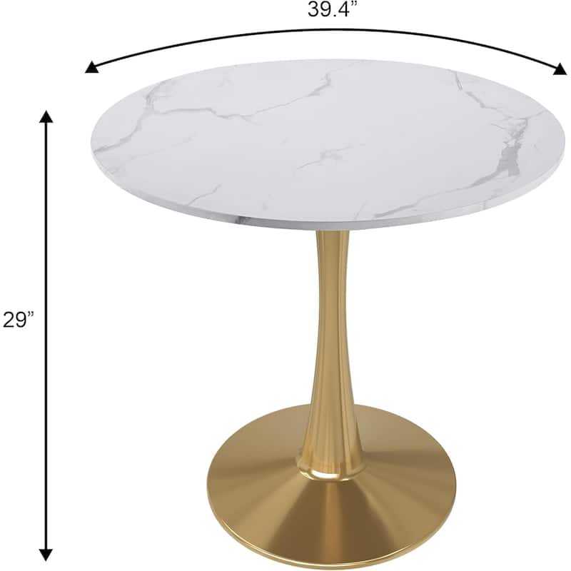 Bristol 40" Modern Round Dining Table with Accent Gold Steel Pedestal Base, Scratch-Resistant and Easy-Care