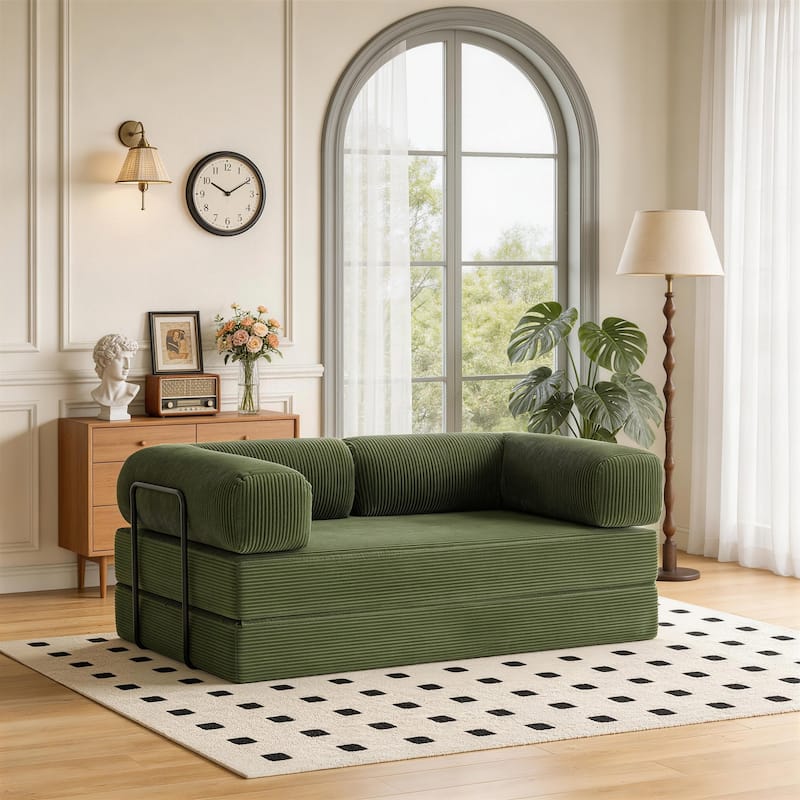 Corduroy Large Couch Convertible Floor Sofa Bed Sleeper - Green