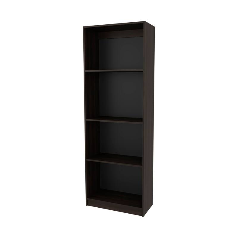 Stained Walnut Flat Bookcase with Open Storage and 4 Shelves