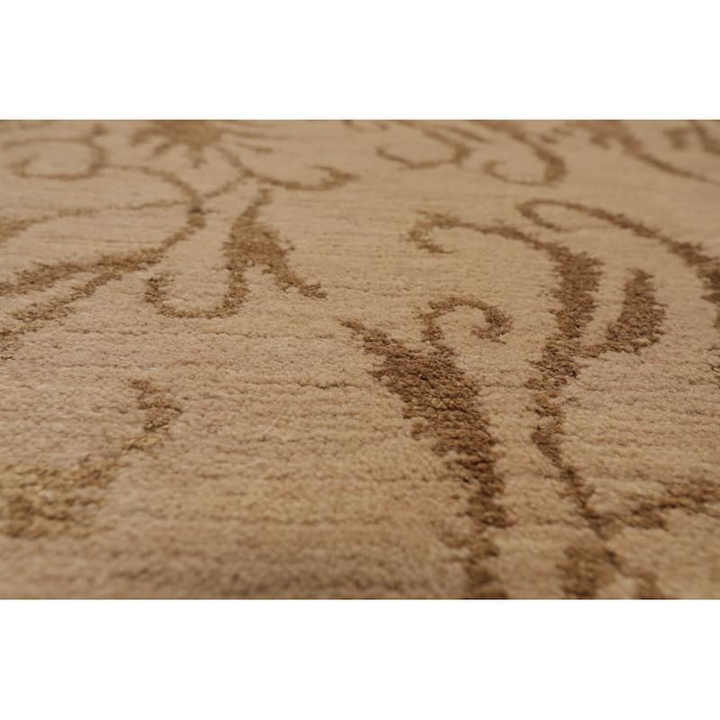Hand Knotted Beige Tibetan Wool & Silk Transitional Oriental Area Rug - 8' x 8' 5''