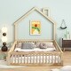 preview thumbnail 9 of 10, Full Size Wood House Platform Bed with Door and Guardrail, Kids Bed