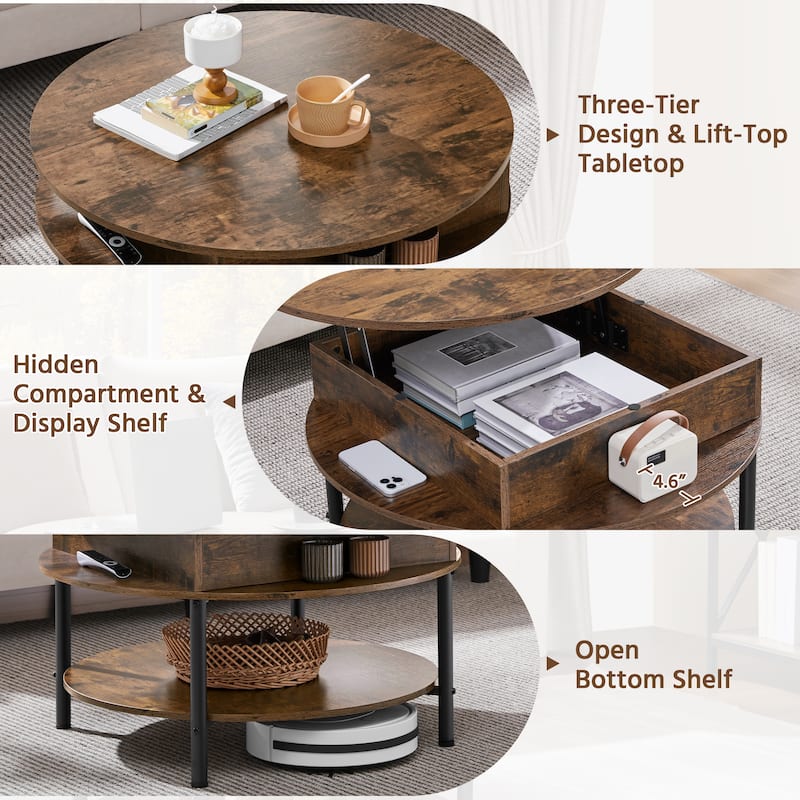 Yaheetech Round Lift Top Coffee Table with Hidden Compartment & Storage Shelf