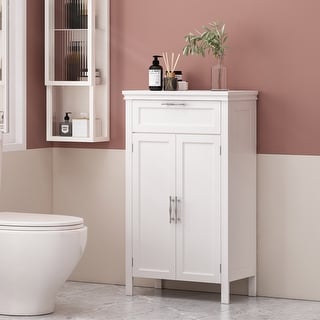 Edgell Manufactured Wood Bathroom 2 Door Floor Storage Cabinet with Drawer by Christopher Knight Home