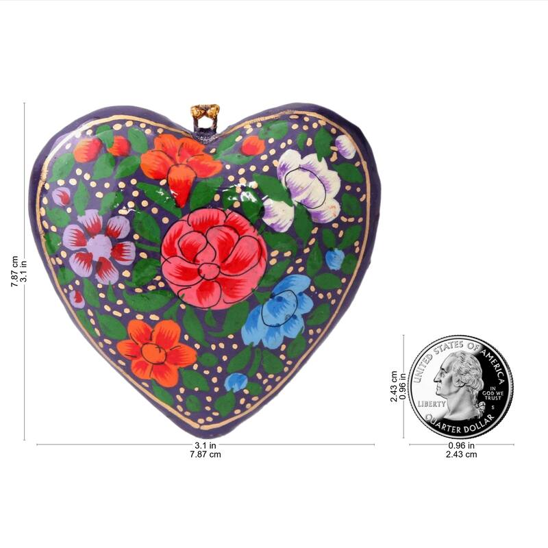 Handmade Season of Love Papier Mache Ornaments (India) - 3.1" H x 3.1" W x 0.4" D
