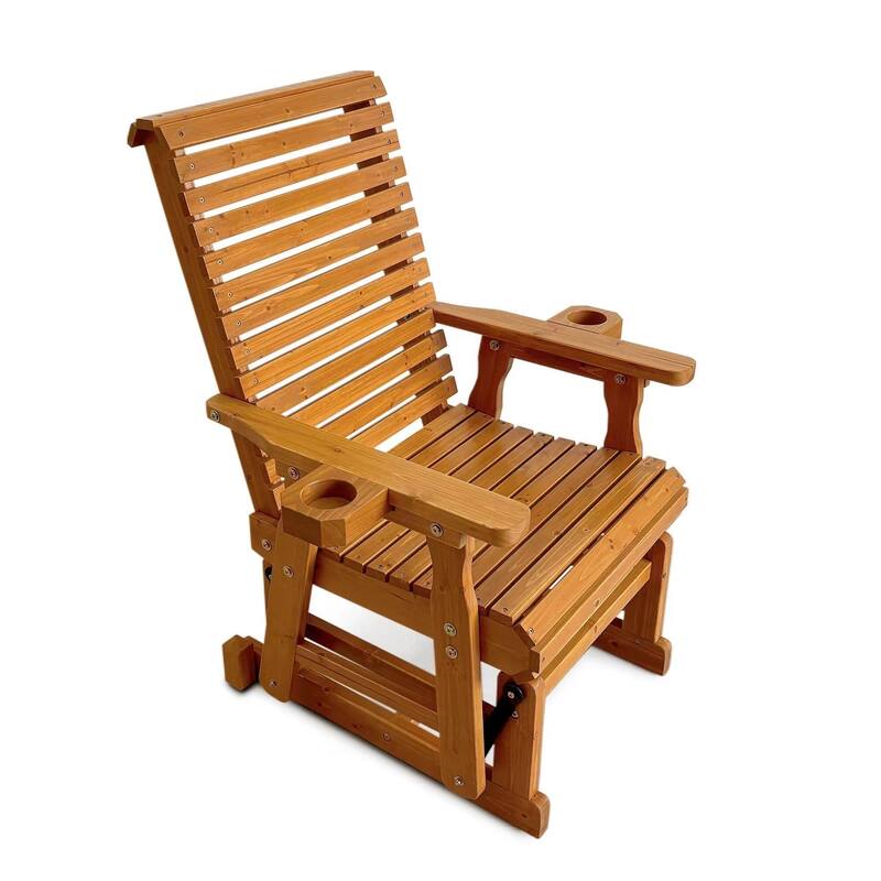 Fortune Candy Patio Glider for One Person, with Horizontal Slat Back, Cup Holder & Deep Contoured Seat – 600 lb