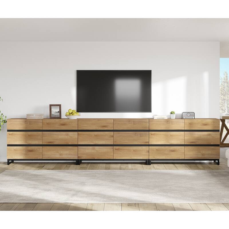WAMPAT Modern TV Stand for TVs up to 110 inch, Entertainment Center with Drawers , Wood Media TV Console for Living Room