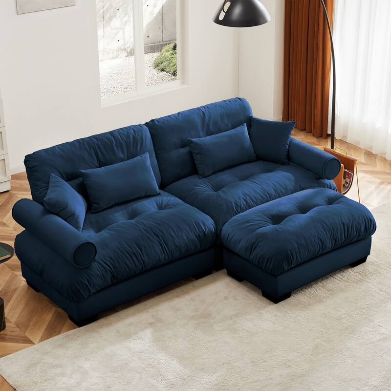 Modern Sectional Couch Comfortable Upholstered Sofa Set with Lumbar Pillow and Throw Pillow for Living Room