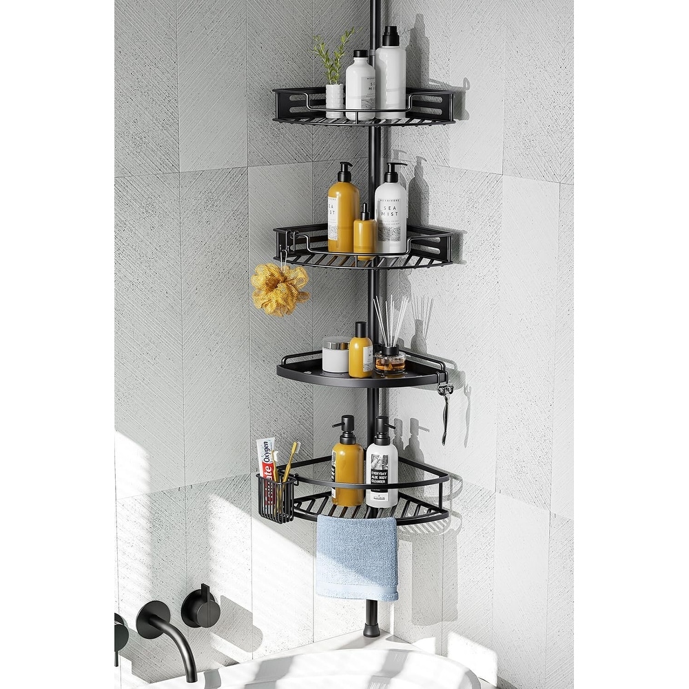 Dicasser Adjustable Corner Shower Caddy – Floor To Ceiling Pole, 20-113 Inch, Black