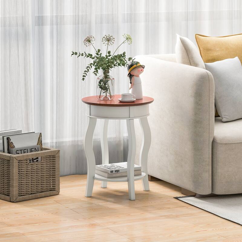 Gymax 2-Tier Side Table w/ Storage Wooden Nightstand & Shelf & Solid
