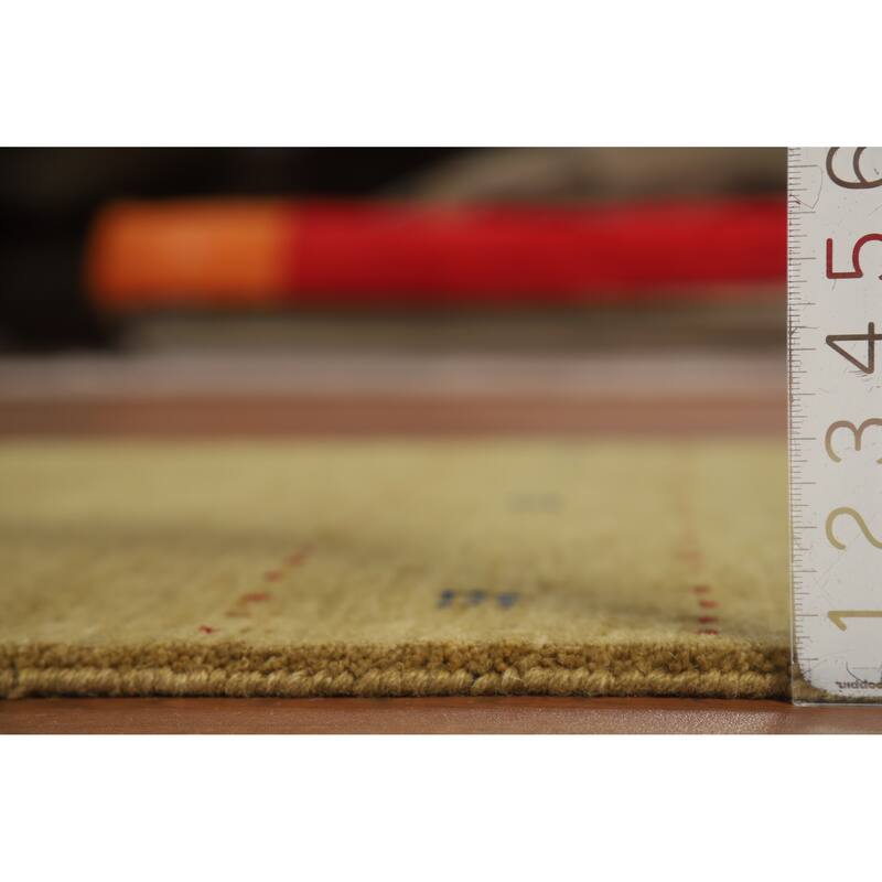 Green Tribal Gabbeh Indian Rug Hand-Knotted Wool Carpet - 3'3" x 5'1"