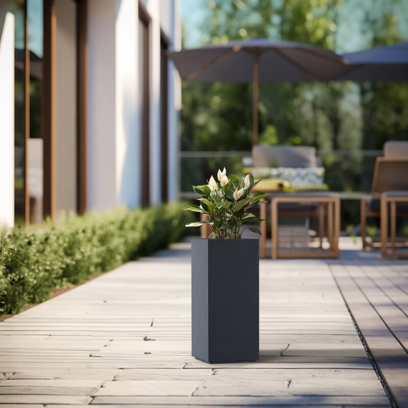 Tall Concrete Rectangle Plant Boxes / Large Indoor and Outdoor Flower Planters - 20 Inch High - Granite Gray
