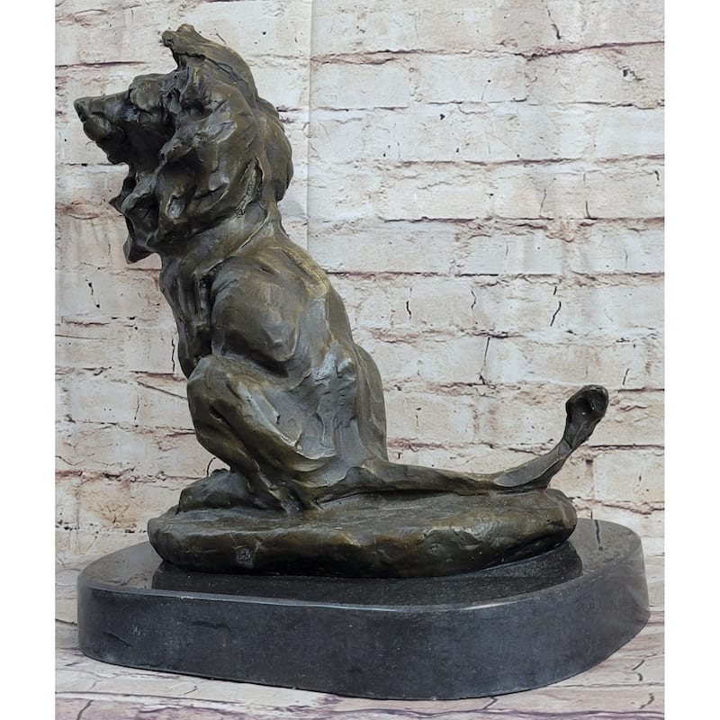 Abstract Crude Imitative Lion King Bronze Statue Sculpture Original Art On Marble Base