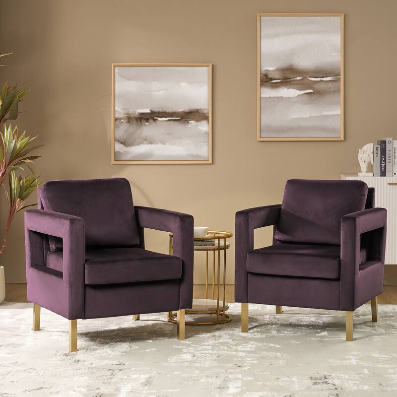 Valentina Modern Upholstered Accent Armchair with Gold Legs Set of 2 by HULALA HOME