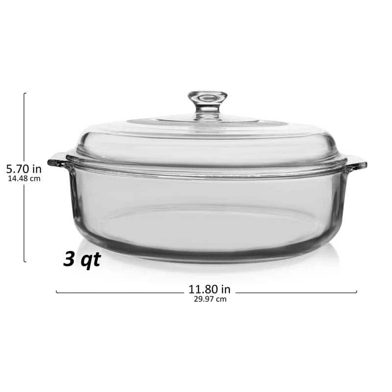 3.2-Quart Round Glass Casserole Dish with Lid Oven Microwave Freezer Safe