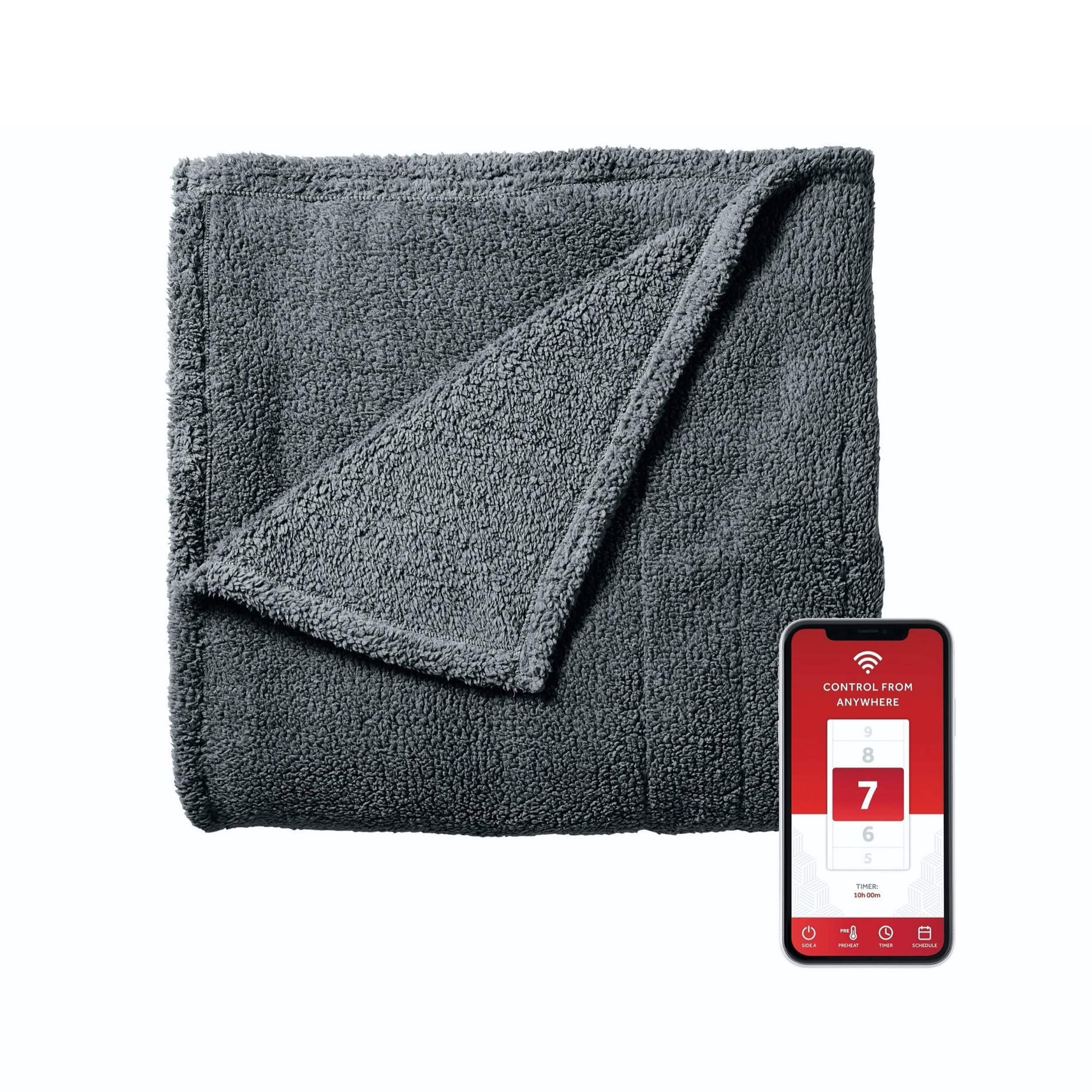 Full Size Wifi Enabled Electric Blanket in Pewter On Sale Bed Bath