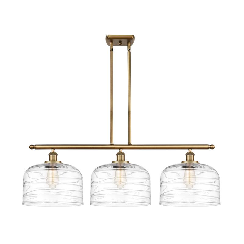 Innovations Lighting Bell - 3 Light 36" Island Light - 12" Shade - Brushed Brass/Clear Deco Swirl