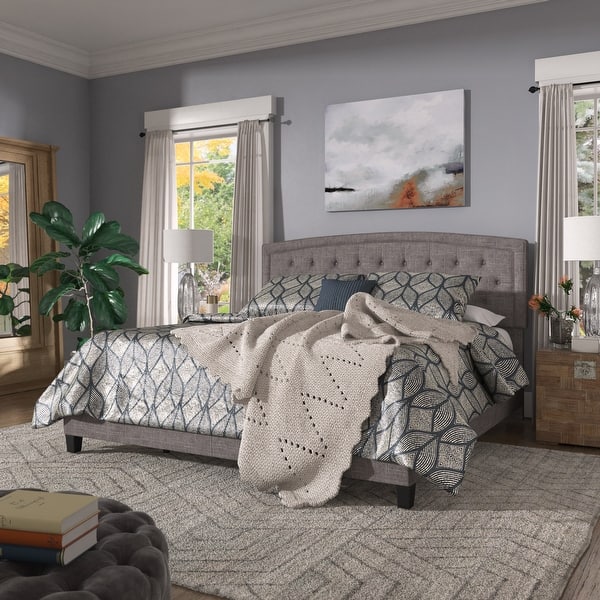 slide 2 of 45, Fontana Adjustable Diamond-tufted Arched Back Bed by iNSPIRE Q Classic Grey Linen - King