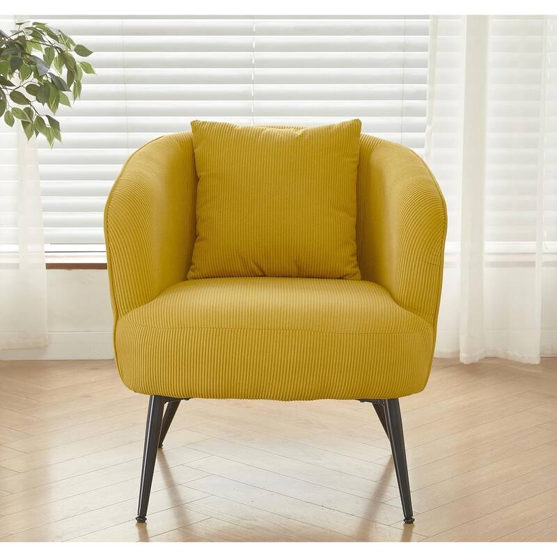 Modern Channel Corduroy Velvet Accent Chair with Black Metal Legs Luxurious Design and Comfortable Seating Ideal - Yellow