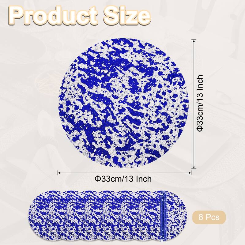 8Pcs Disposable Round Placemats, 13" Metallic Glitters Foil Mesh Mats - Blue