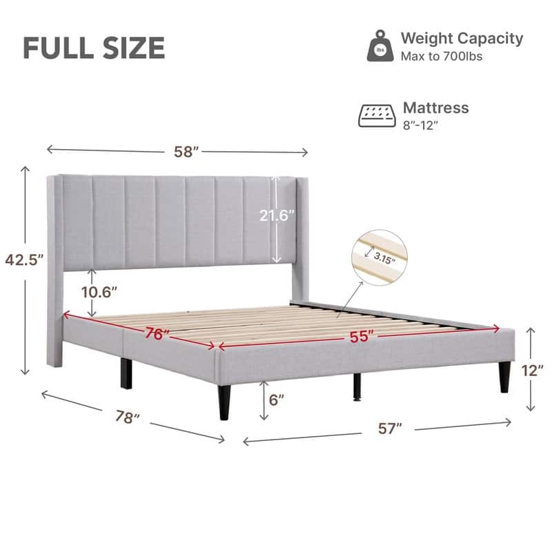 Eleanor Upholstered Platform Bed Frame with Vertical Stripe Headboard