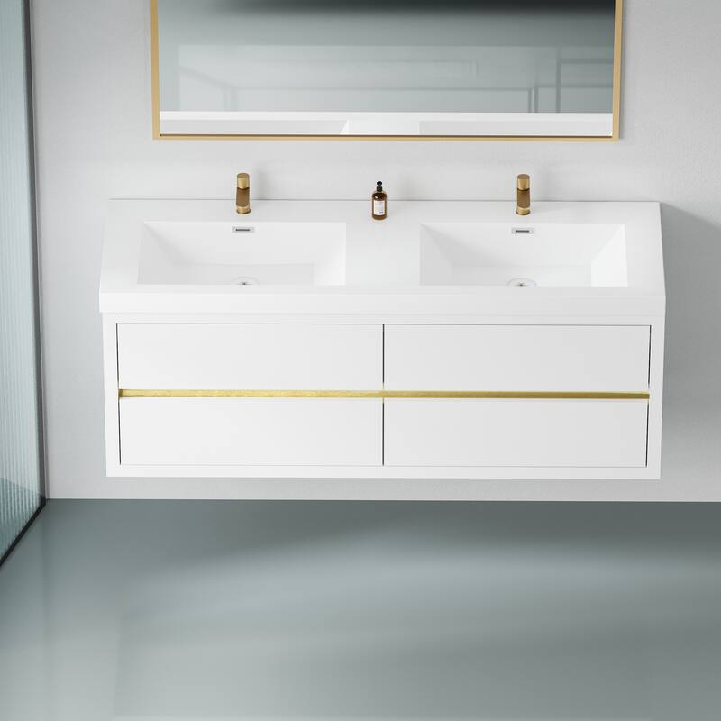 GDFStudio - Maxwell Floating Bathroom Vanity with Stone Resin Countertop & Soft-Close Drawers