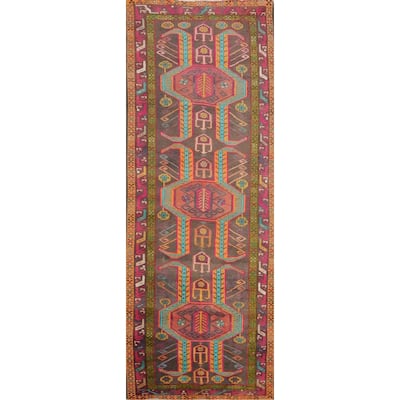 Hand Knotted Oriental 100% Wool Carpet Traditional Tribal Greys & Charcoal Ardebil Runner Rug - 10' 6'' X 3' 8''