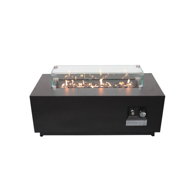 Steel Outdoor Fire Pit Table with Wind Sheild in Black