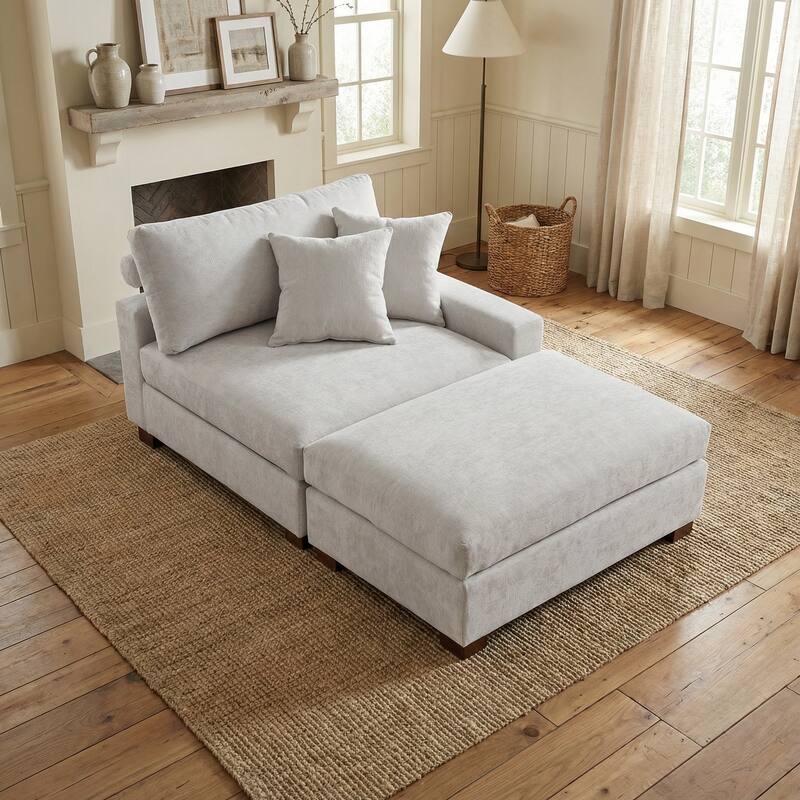 Plush Chenille Single Modular Sectional Sofa Chaise with Pillows
