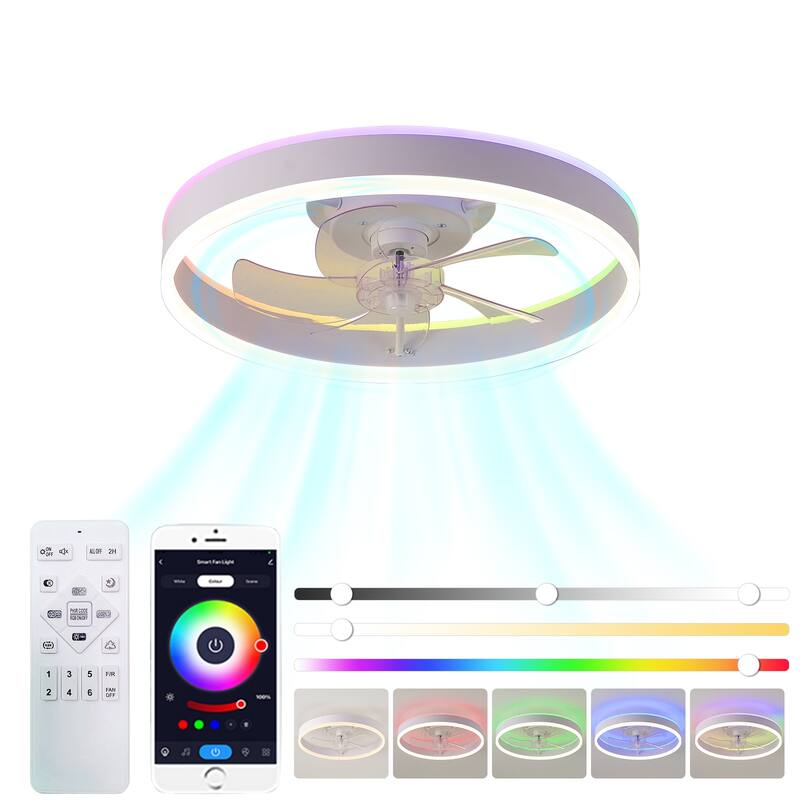 15"/19''/20"/42" RGB Color Dimmable LED Ceiling Fan with APP & Remote Control 6 Wind Speed, with Bluetooth Speaker Optional - 20 Inches - White