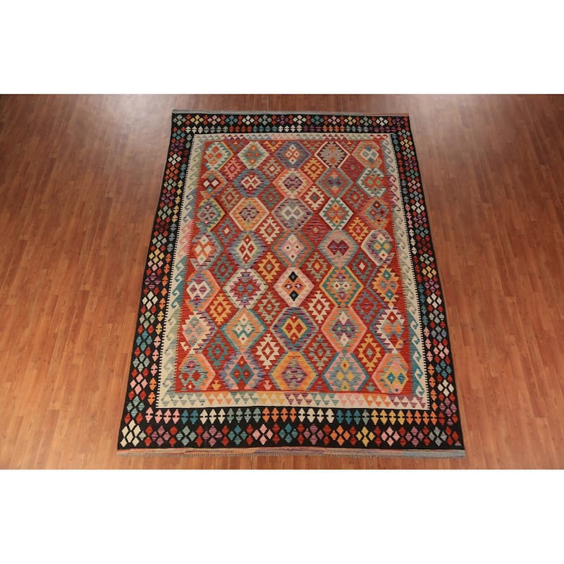 South Western Style Kilim Oriental Area Rug Hand-Woven Wool Carpet - 8'2"x 11'5"
