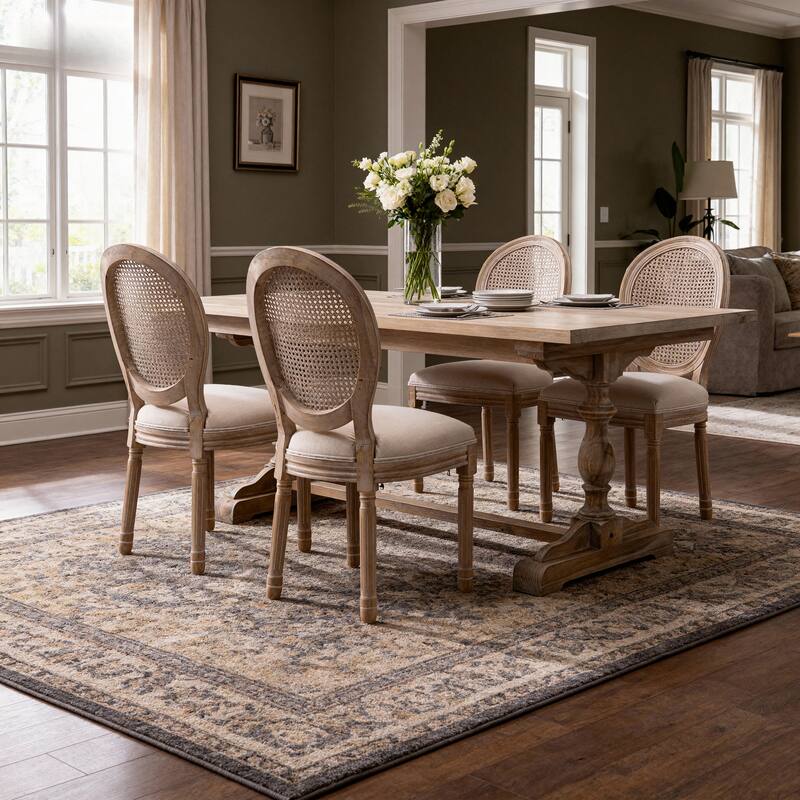 Anmytek French Country Solid Wood Dining Chairs with Rattan Back Set of 2 Beige