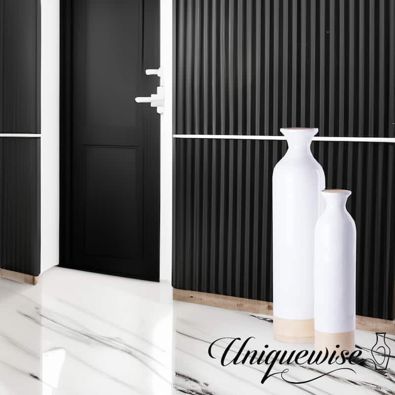 Elegant Black or White Cylinder Shaped Tall Spun Bamboo Floor Vases, Natural Bamboo Finish Heights of 31 and 23.5 Inches