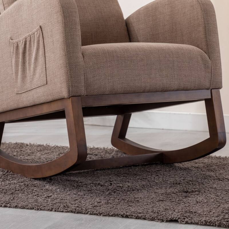 Modern Linen Upholstered Rocking Chair, Living Room Lounge Arm Chair