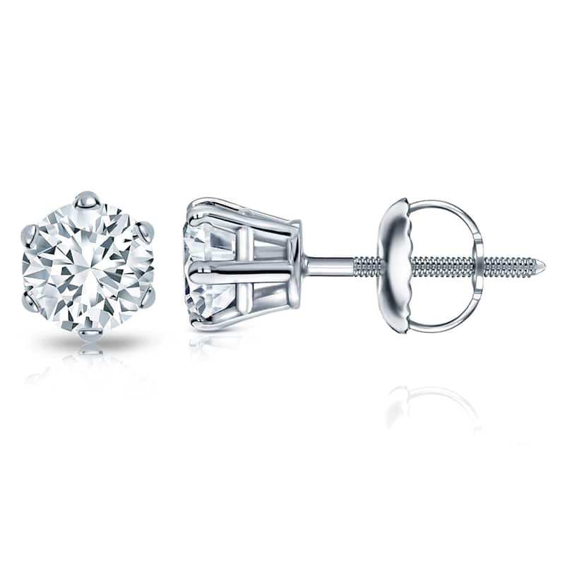 Auriya 1 1/2ctw Round Diamond Stud Earrings 14k Gold 6-Prong (H-I, SI1-SI2) - White